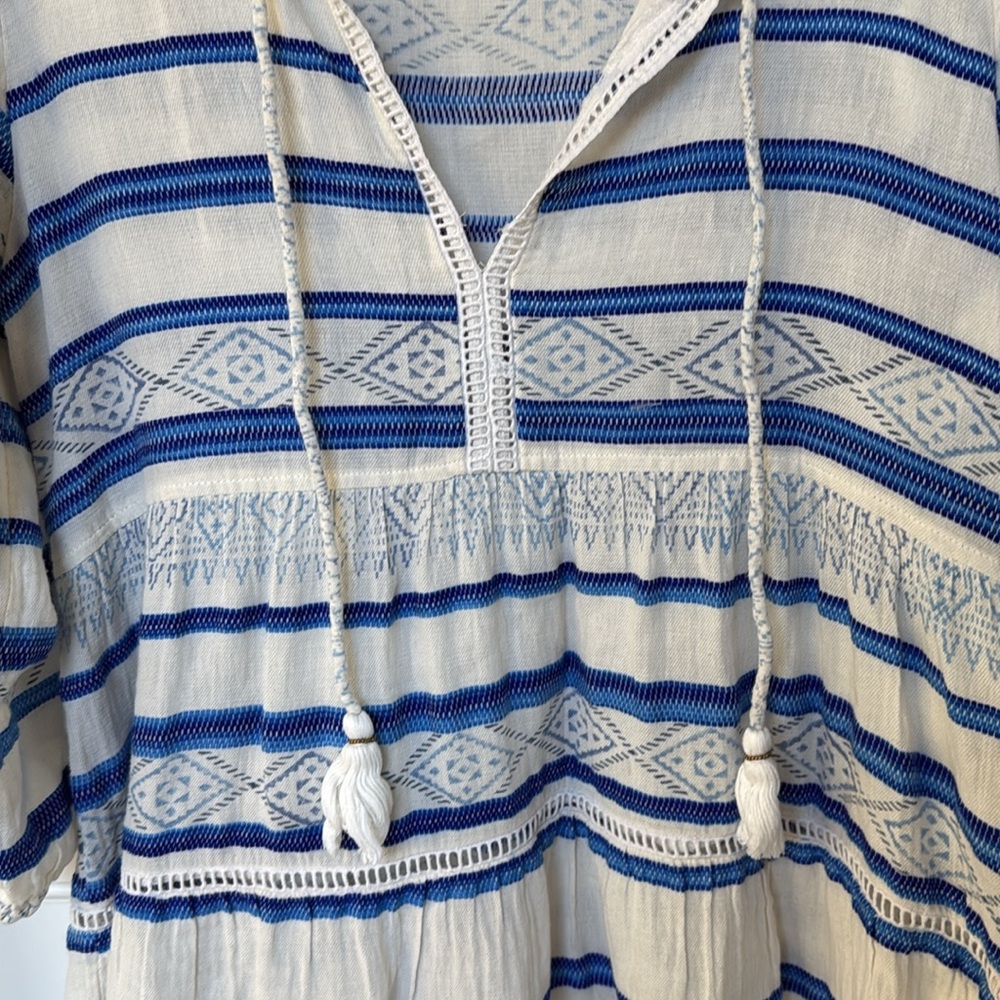 ASPIGA Sophia Cotton Kaftan Mini Dress Blue White Color Womens Size Medium - Picture 3 of 11